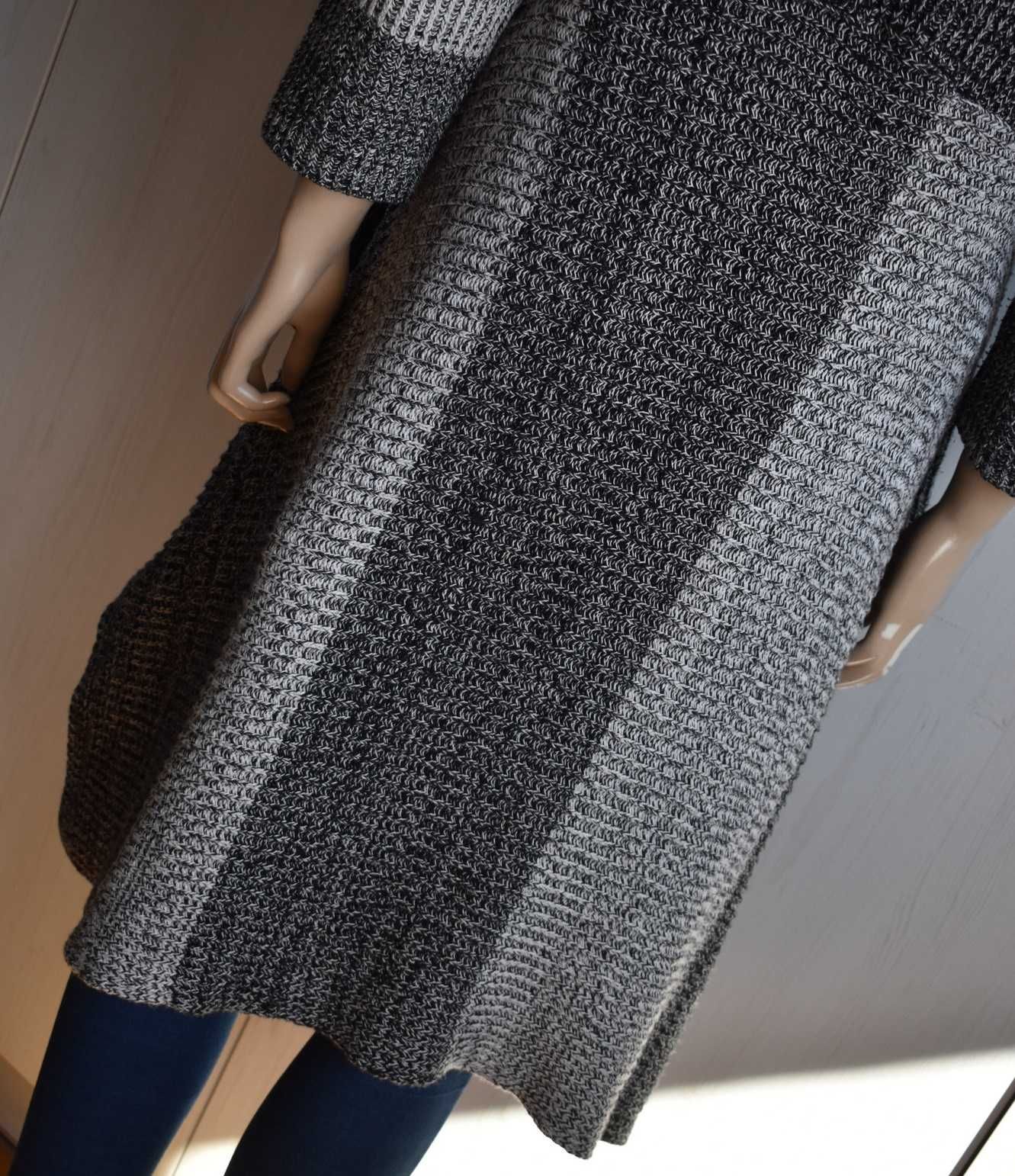 Sweter M L 38 kardigan asymetryczny waterfall długi niezapinany