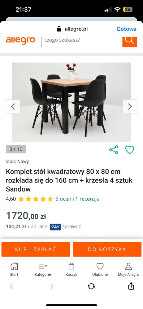 Stol rozkladany+ krzesla
