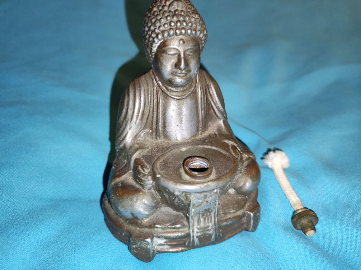 Budda figura lampka stary posążek Chiny XVIIIw brąz