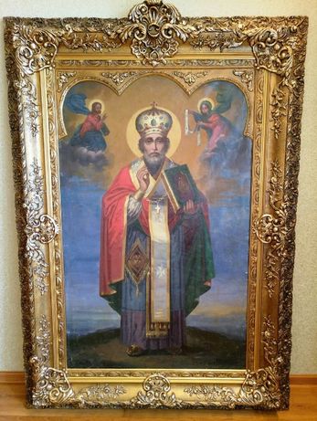 Картина Икона Святой Николай Чудотворец 1887г подлинник