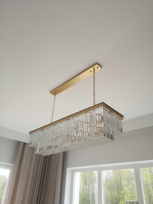 Piękny złoty żyrandol z kryształkami lampa nad stół 120cm