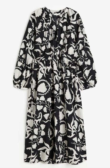 H&M sukienka midi czarno biały kwiatowy wzór bawełna  r. 46