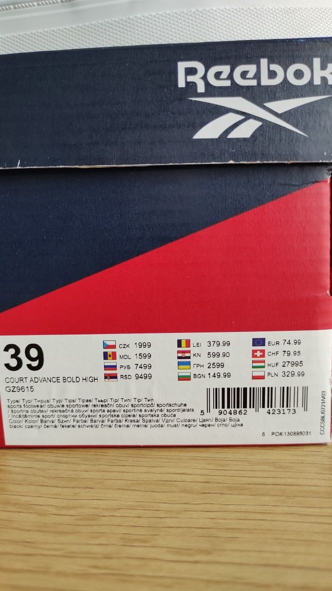 Skórzane buty sportowe, sneakersy wysokie za kostkę Reebok, r.39 (25,5