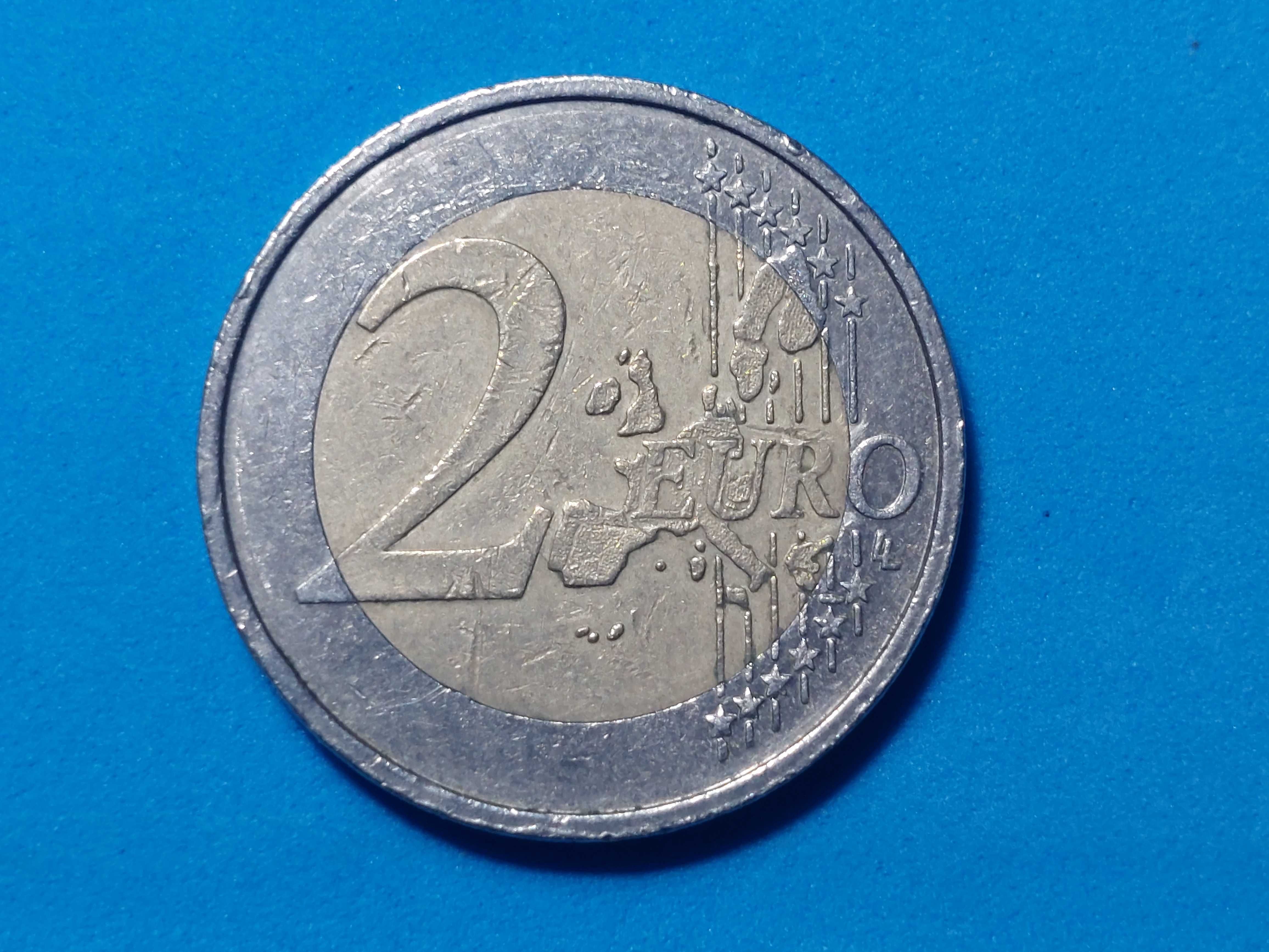 Moeda Bélgica 2 euros ano 2004 com erro de cunhagem no mapa
