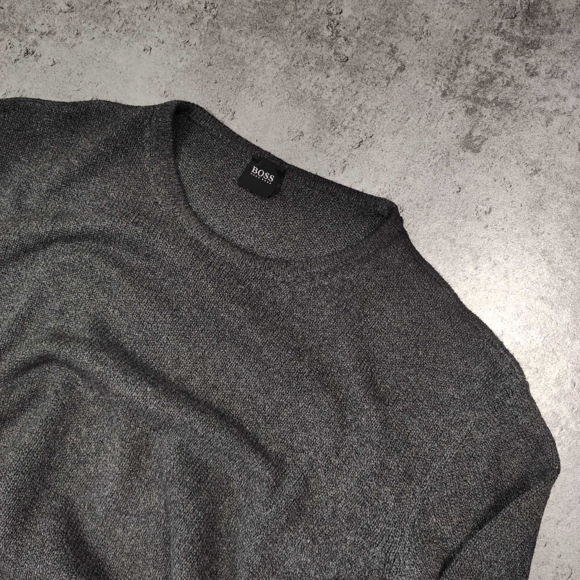 MĘSKI Sweter Pleciony PREMIUM szary Bawełna Hugo Boss Logo Elegancki