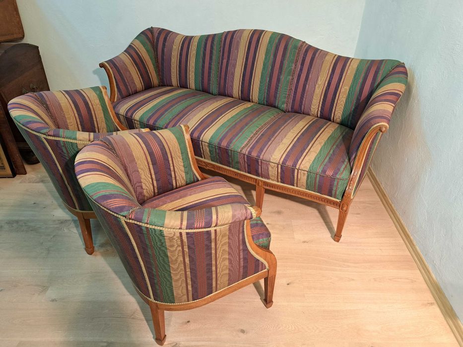 Sofa kanapa fotele wypoczynek Ludwik Filip francuski jedwab XIX