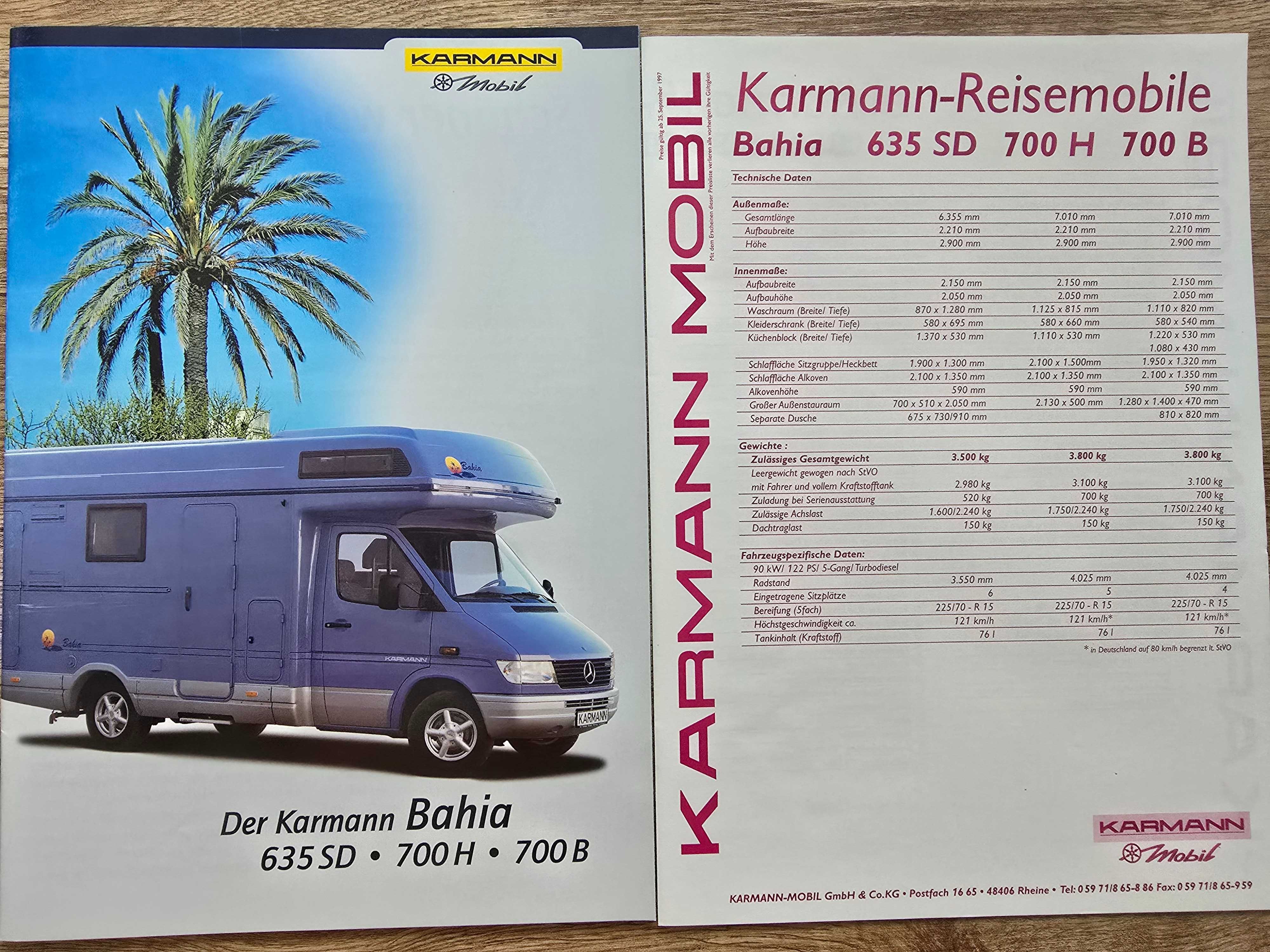 Prospekt Mercedes Karmann Bahia 635SD, 700H, 700B