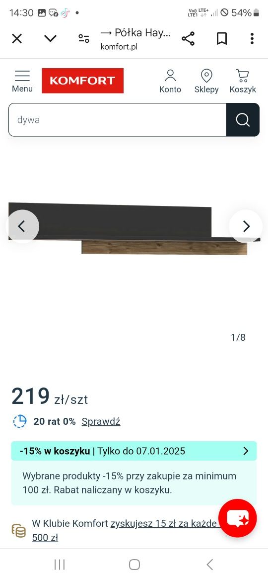 Elegancka Witryna Loft/szafka + półka na ścianę