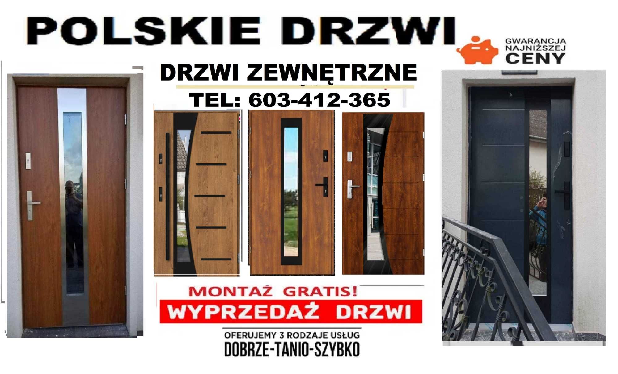 Drzwi do BLOKU wejściowe - zewnętrzne z MONTAŻEM ,Wyprzedaż!! Polskie