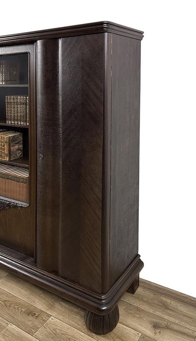 BIBLIOTEKA 3-drzwiowa faliste DRZWI antyk WITRYNA SZAFA rzeźbiona