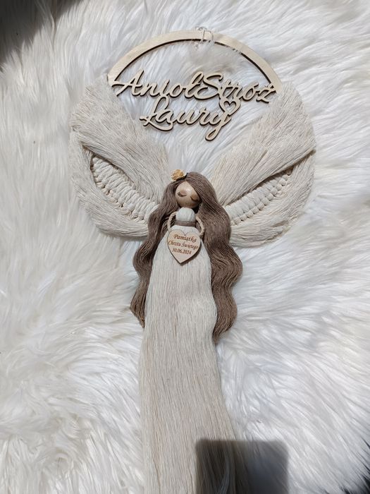 Anioł stróż makrama imię prezent komunia chrzest urodziny