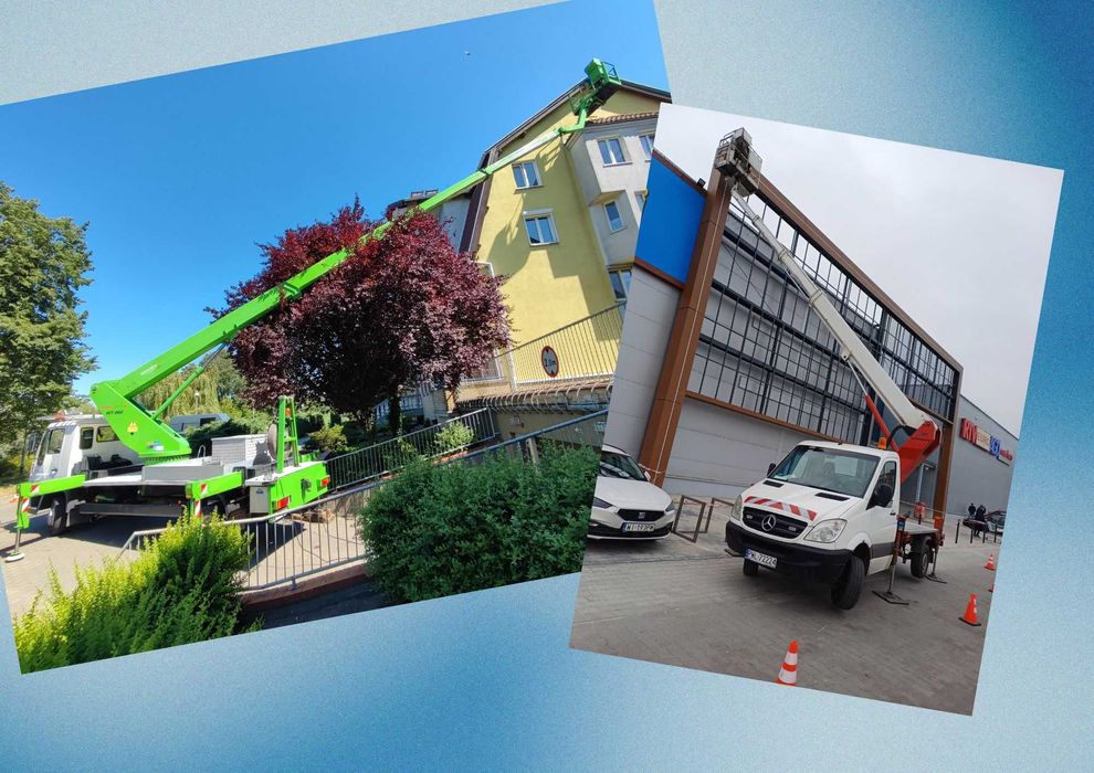 Podnośnik koszowy, wycinka drzew, usługi rębakiem, sprzątanie działek