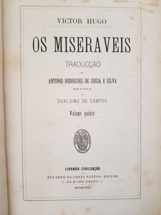 Livros antigos "Os miseraveis" de 1862 1°edição 5 volumes