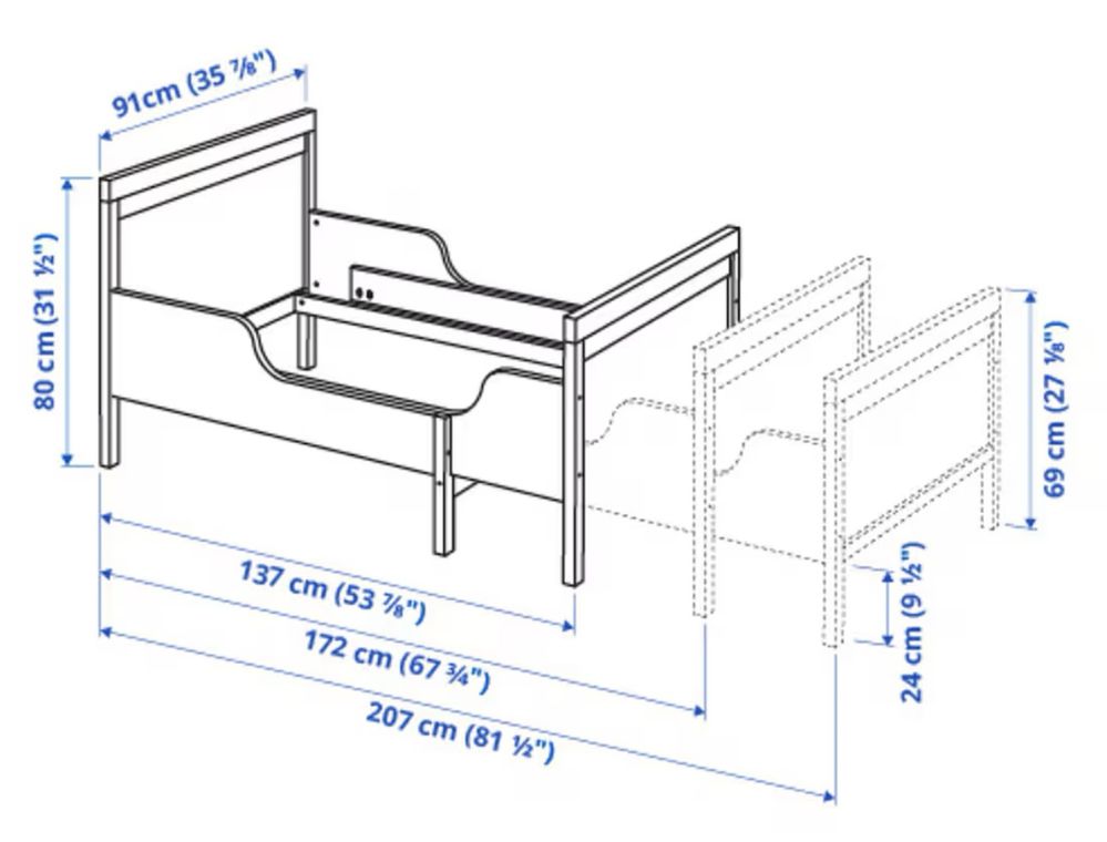 Łóżko z regulacją długości Ikea Sundvik