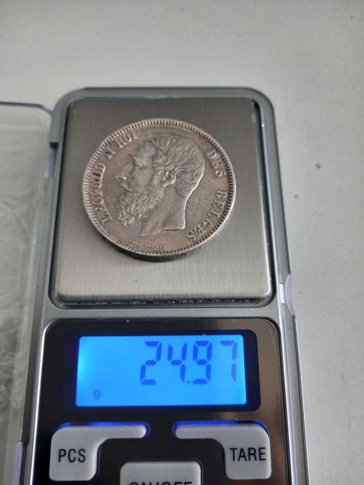 Срібло 900 монета 5 франків Леопольд II  1870 р