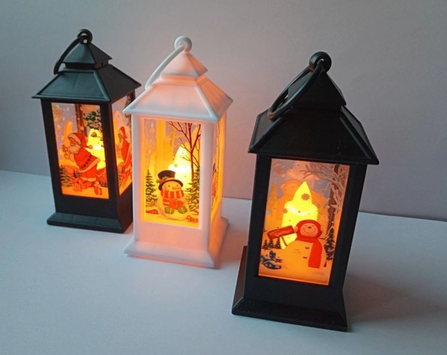Latarenka lampion świąteczny Christmas biały czarny 15cm nowy 1szt LED