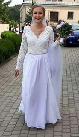 suknia ślubna biała lila Kraków koronka muślin na wzrost 177