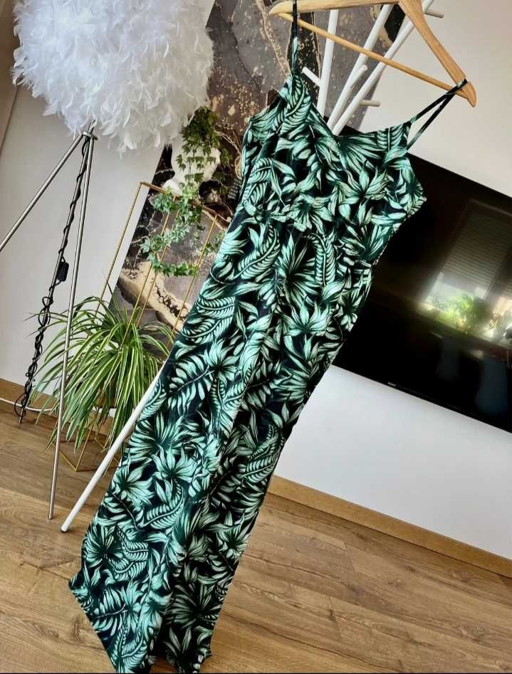 H&M sliczna dluga zielona sukienka w kwiaty L