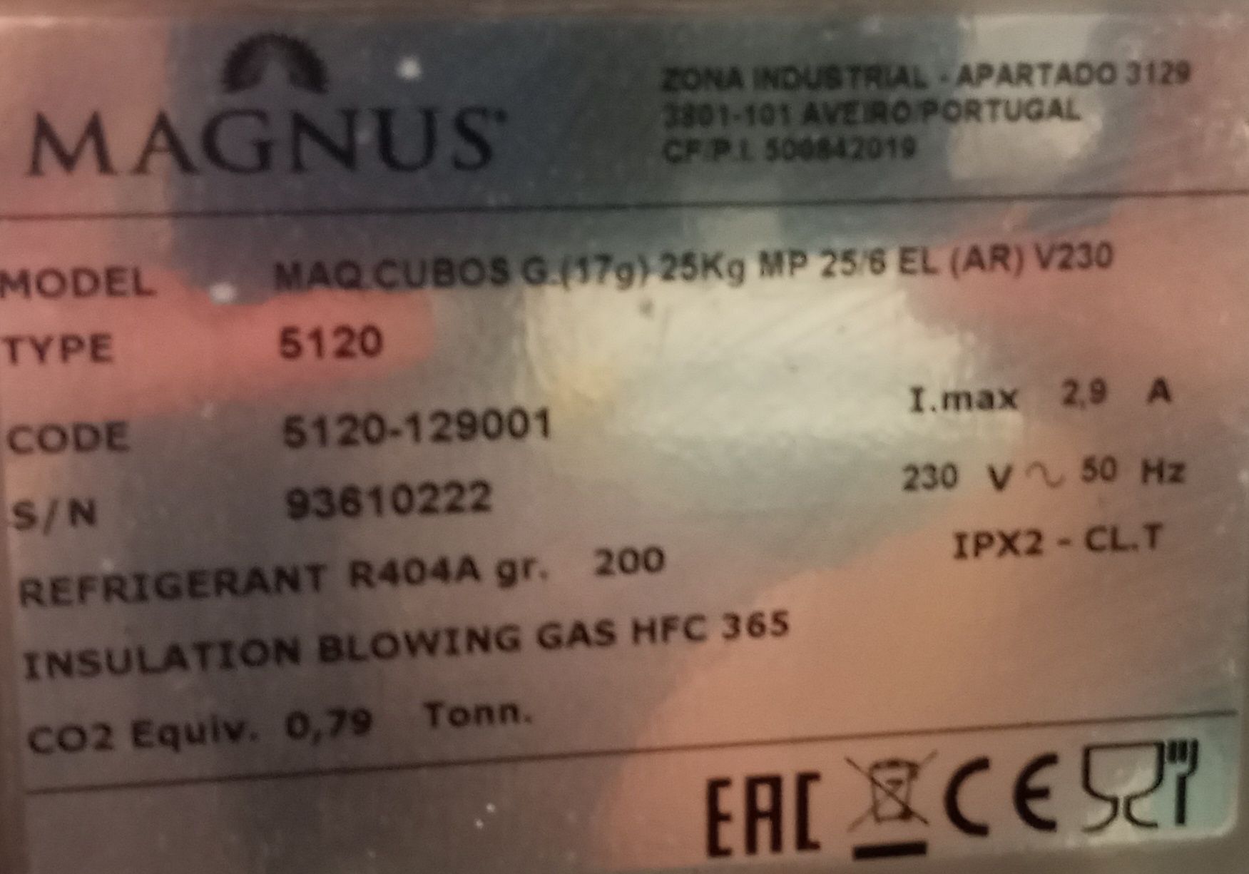 MÁQUINA PARA FABRICAR GELO EM CUBOS 25 KG/24H DEPÓSITO 6 KG Magnus