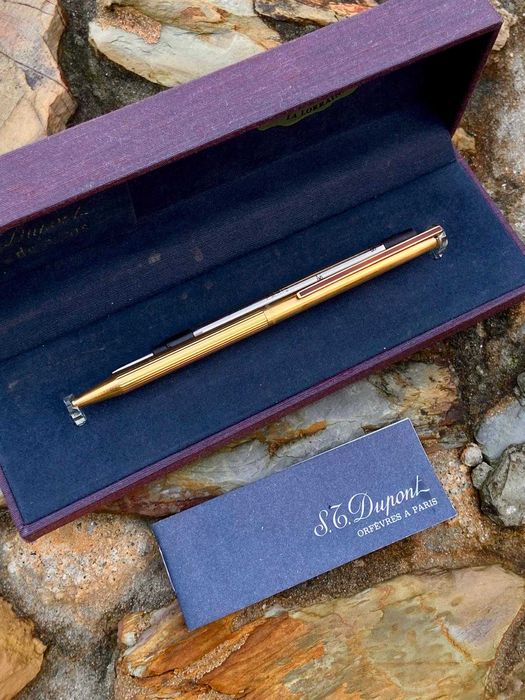 Caneta ST Dupont Esferográfica Em Prata Sólida 925 Banhada a Ouro