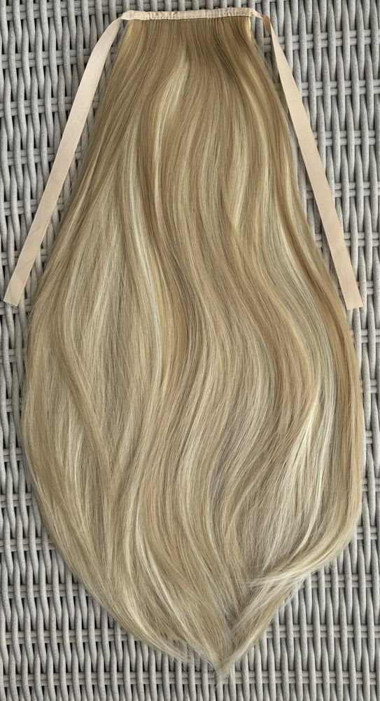 Premium Ultra blond pasemka / refleksy włosy doczepiane, kucyk, treska