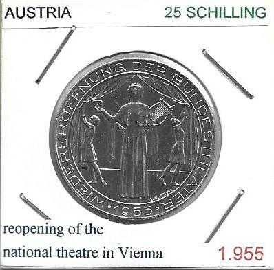 Áustria - - 25 Schillings - 1955 -- Teatro de Viena -- Moeda  de Prata