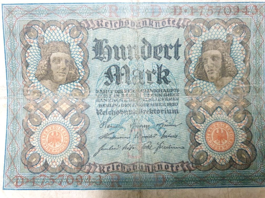 Antiga Reichsbanknote 100 Hundert Mark de 1920 - Alemanha