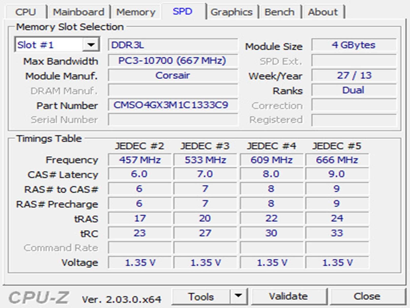 DDR3 4GB CoRsaiR 10600 L