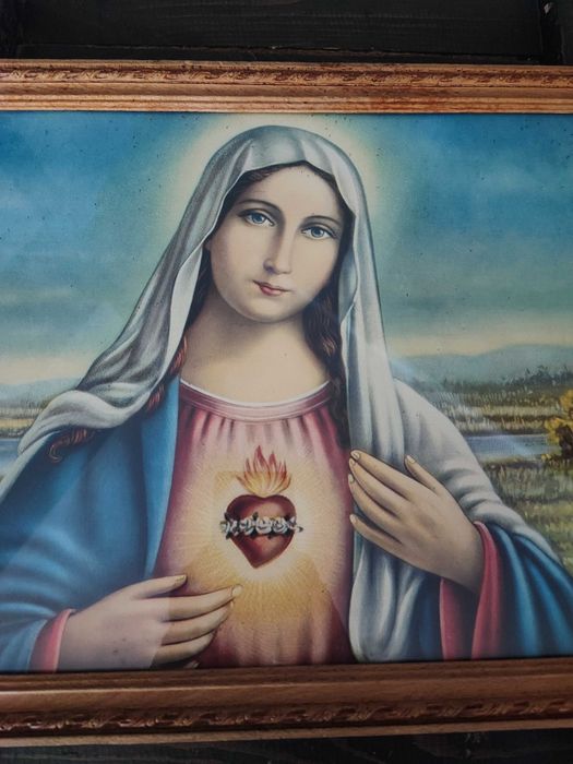 Stary francuski obraz religijny Maria serce