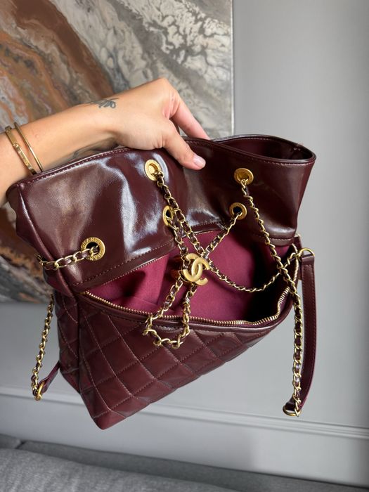 Сумка Chanel Drawstring Tote Bag шкіра | чорна, бургунді, біла