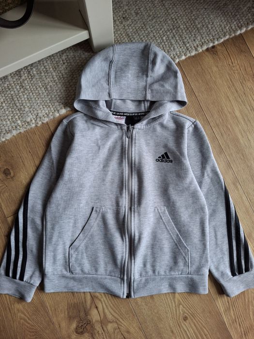 128cm, Adidas szara chłopięca bluza z kapturem