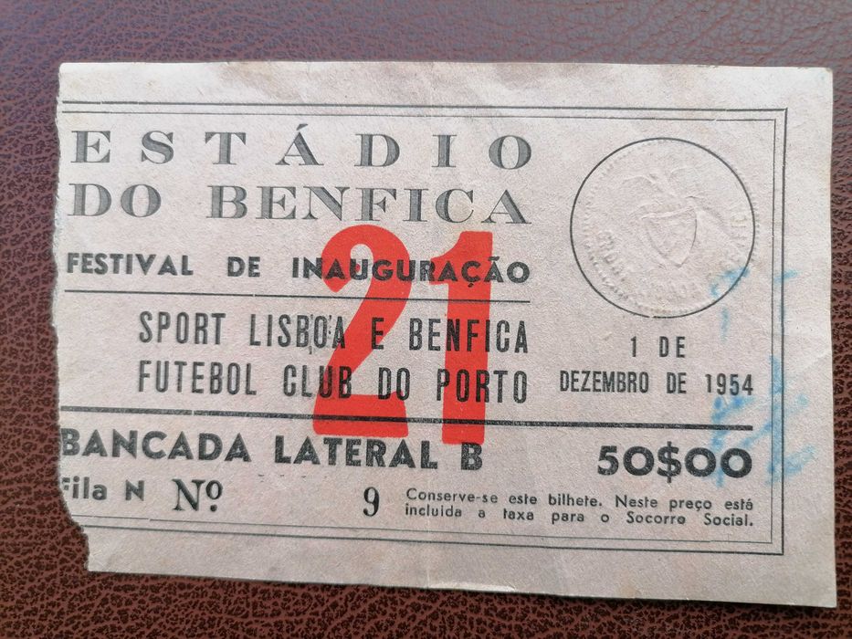 RARO e Histórico BENFICA Bilhete Inauguração ESTÁDIO DA LUZ  1/12/54