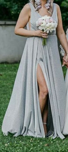 Suknia wizytowa piękna brokatowa srebrna sylwester studniówka andrzejk