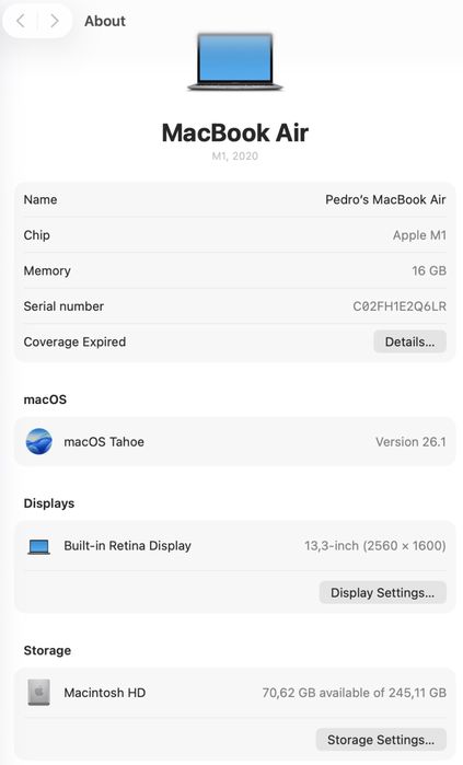 MacBook Air M1 13.3” 16Gb 256Gb