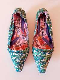 38 UK 5 Nowe buty Irregular Choice zielone kwiaty unikat vintage retro