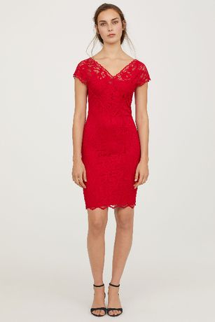 Nowa czerwona koronkowa sukienka w serek HM 38 sylwester studniówka