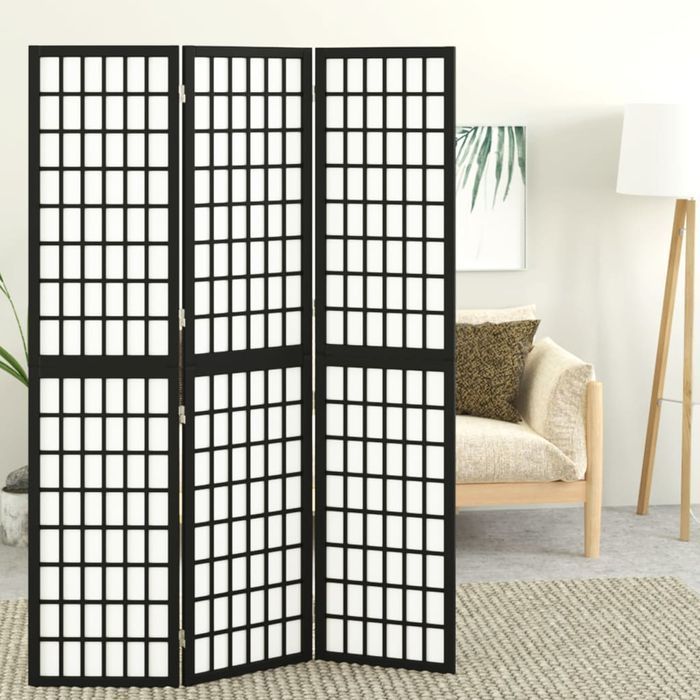 vidaXL Składany parawan 3-panelowy, styl japoński, 120x170 cm, czarny