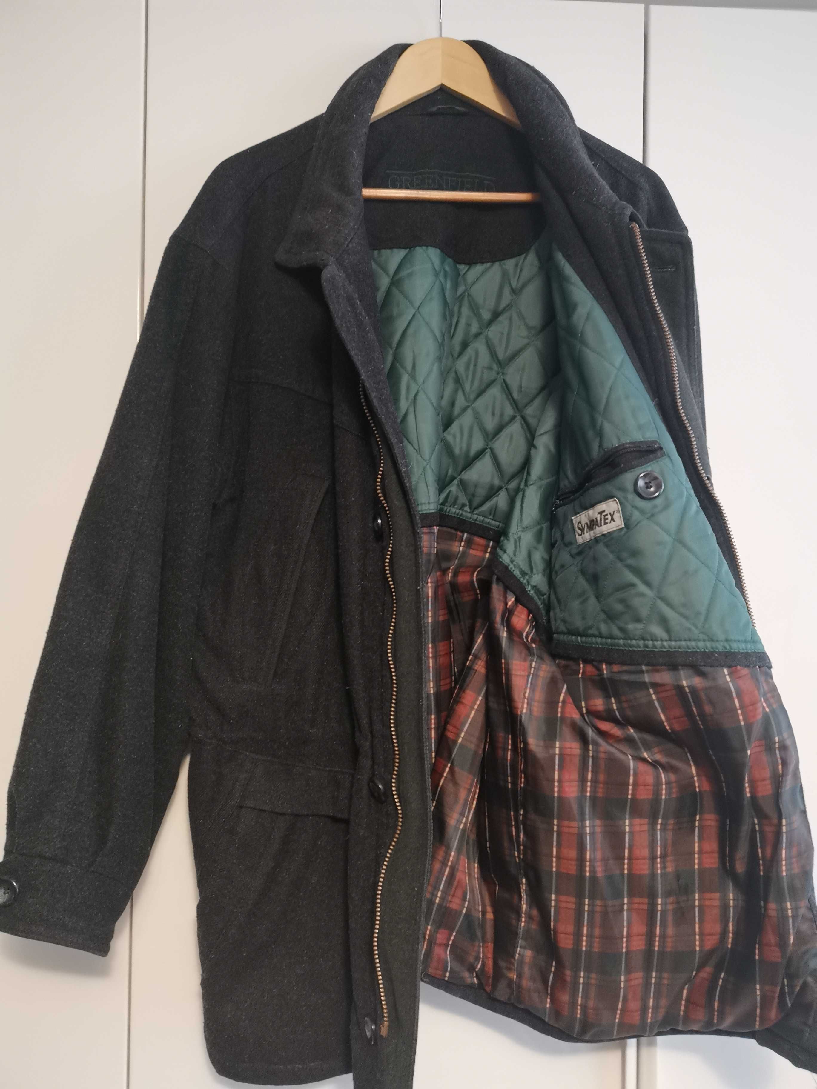 Płaszcz męski z wełny, czarny firmy Greenfield, używany, roz. 26 , XL