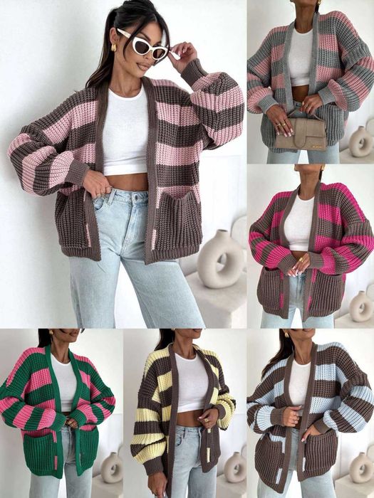 Sweter,kardigan szerokie pasy,oversize