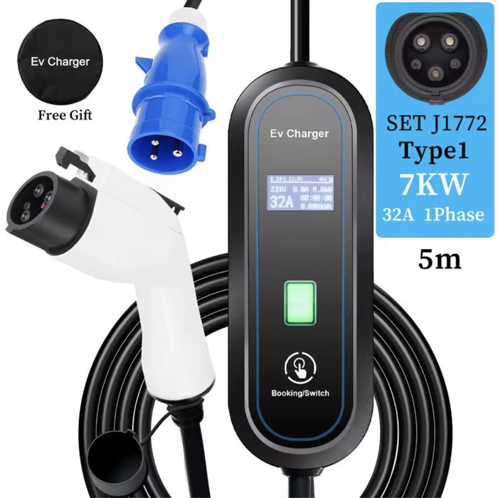 АКЦІЯ! Зарядка EV CHARGER 7KBT 32A Typel Type2 GBT WI-FI 5 метрів