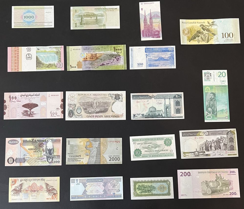 Банкноти купюри світу від 25 до 50 грн