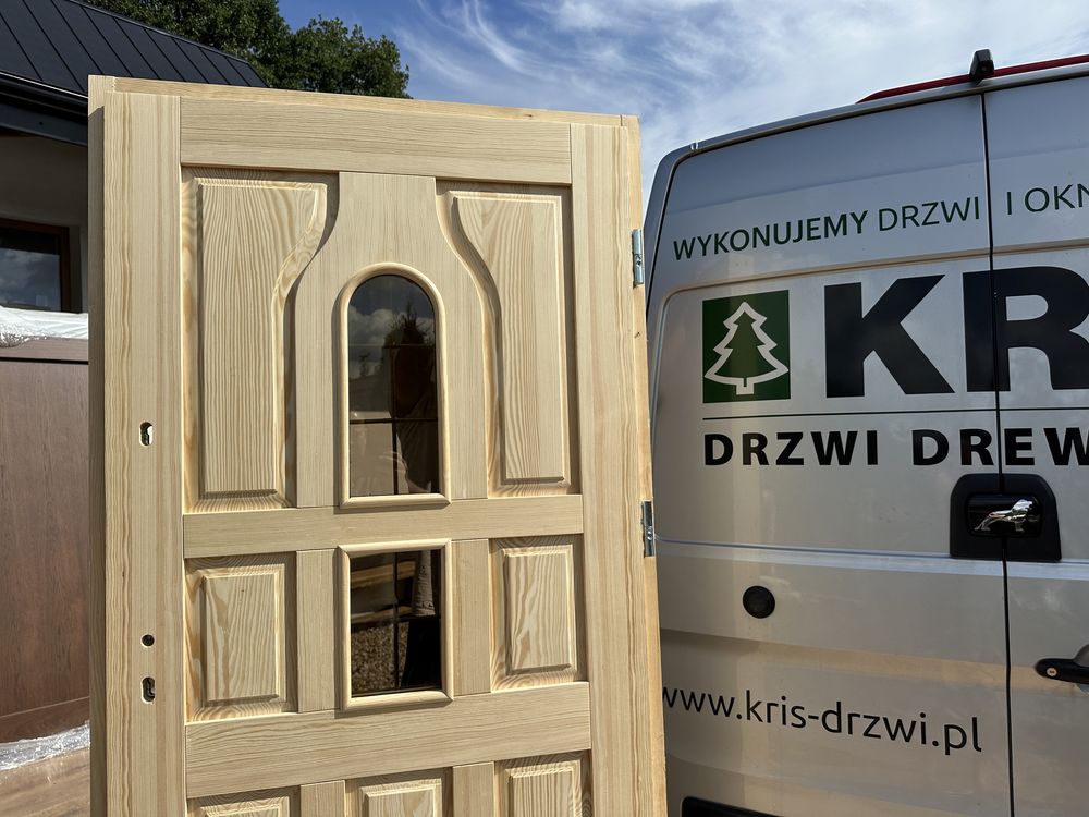 Drzwi zewnętrzne drewniane lite sosnowe Na każdy wymiar Dostawa Polska