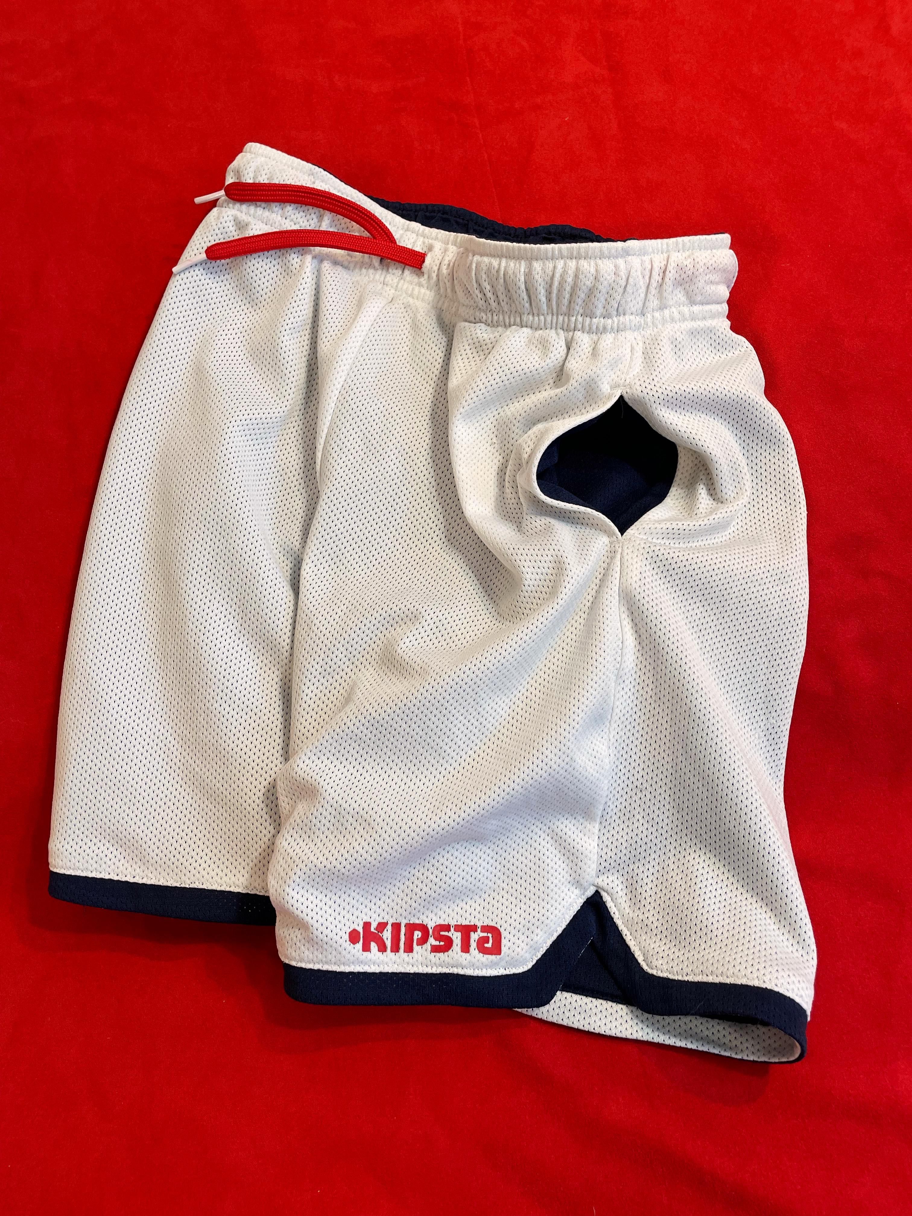 Spodenki / szorty sportowe dwustronne, granatowo-białe, r. 134, KIPSTA