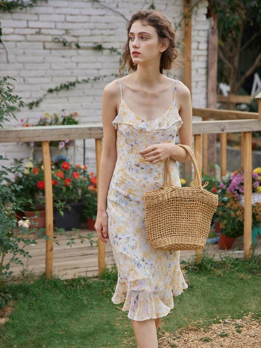 Vestido Simple retro Slip Dress estilo vintage Kama Floral Chiffon