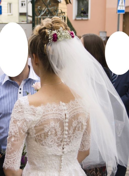 suknia ślubna 32 linia A bolerko welon xxs miseczka A75