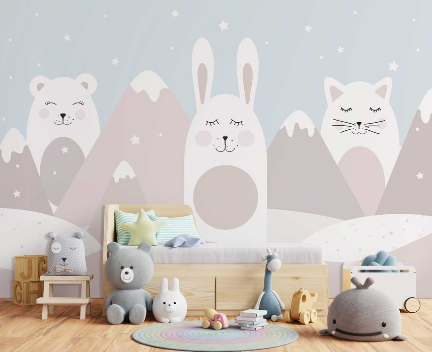Fototapeta Dla Dzieci Miś Kot Zajączek Zwierzęta 3D Twój Rozmiar+ KLEJ