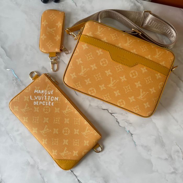 Louis vuitton trio мужская сумка желтая кожаная кожа унисекс 3v1