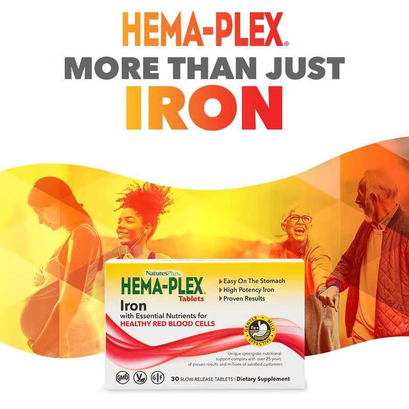 БАД Hema-Plex, 30 таблеток із тривалим вивільненням - залізо iherb