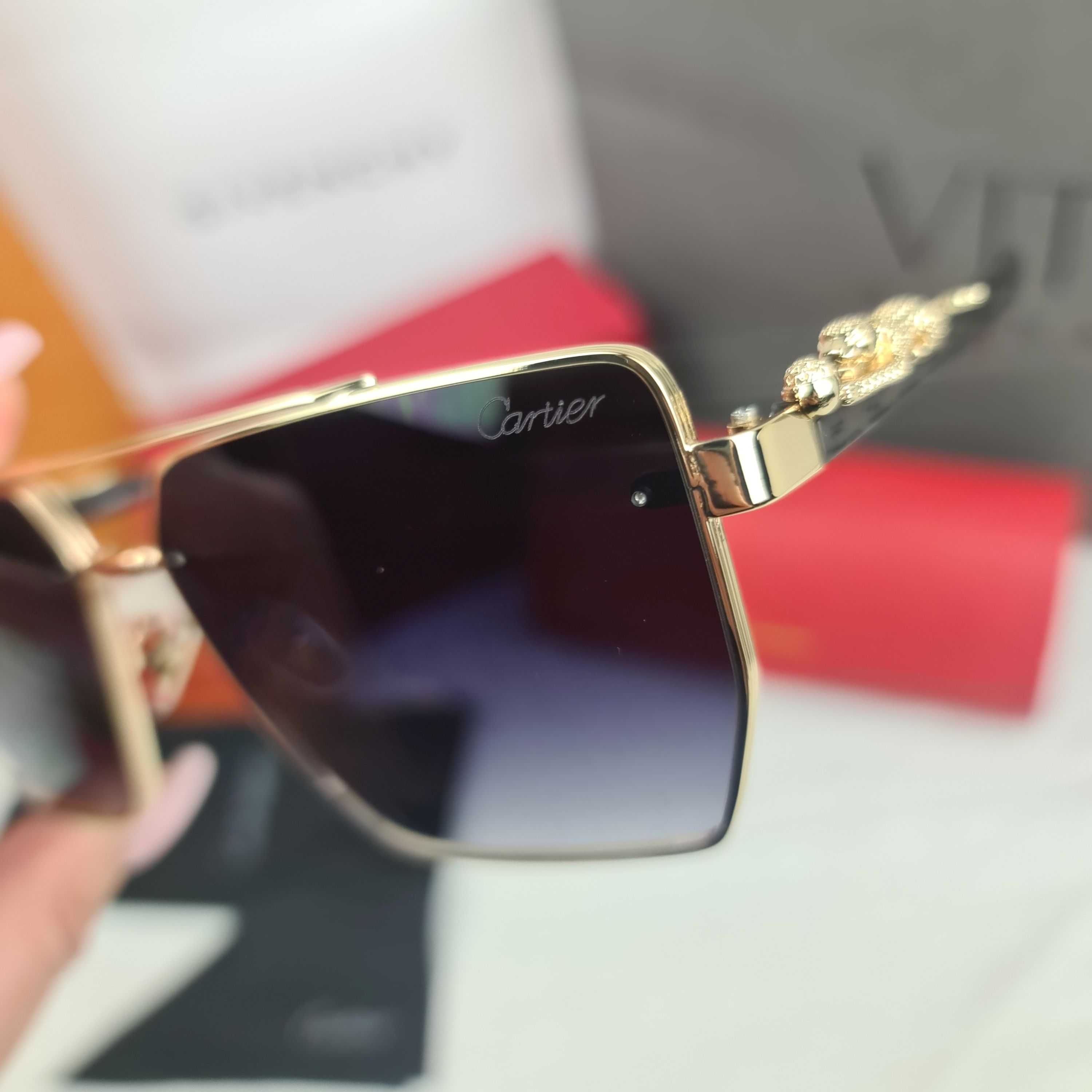 Okulary przeciwsłoneczne Zestaw Cartier logowane pudełko nowość lato