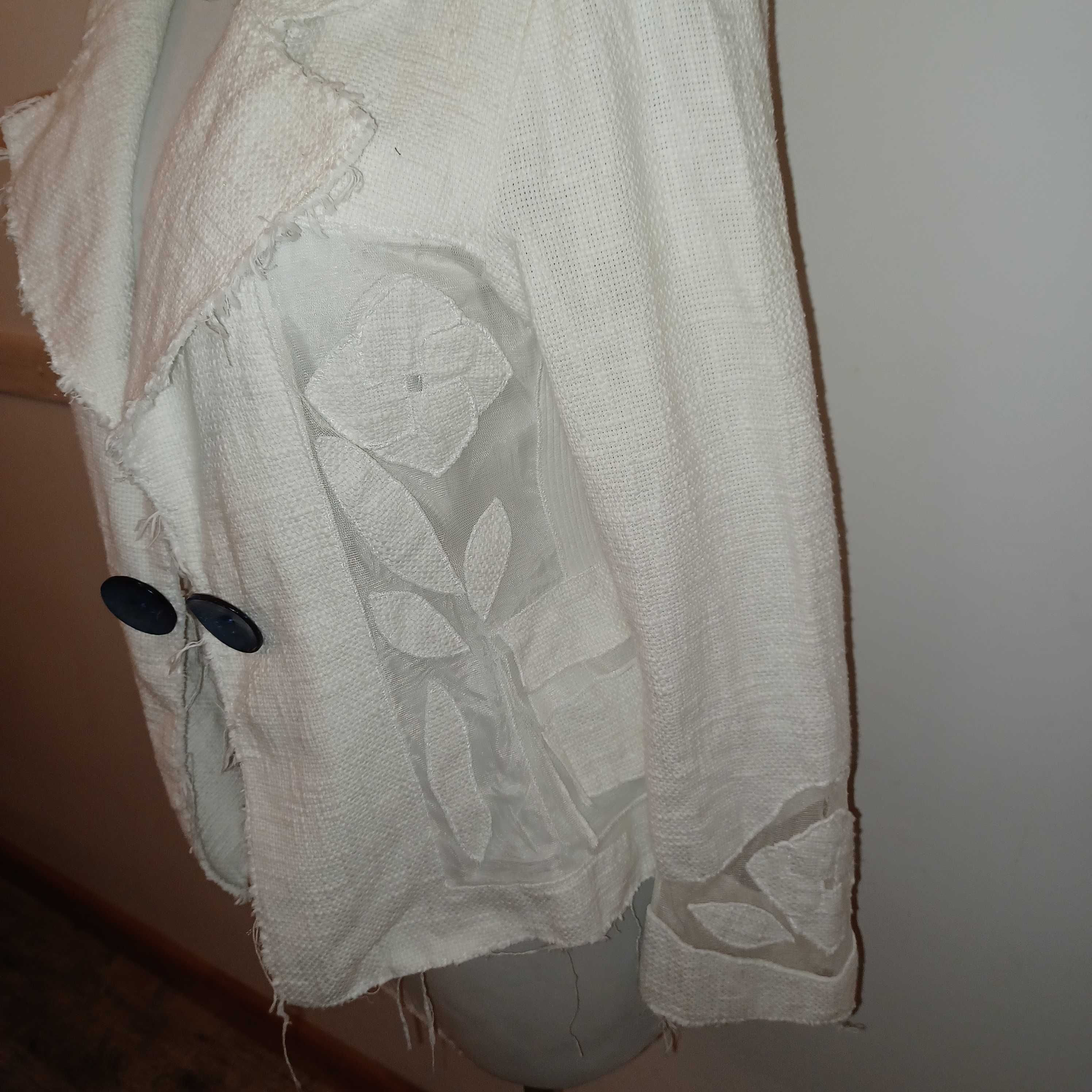 Per Una żakiet boho strzępiony biały Super design L/XL